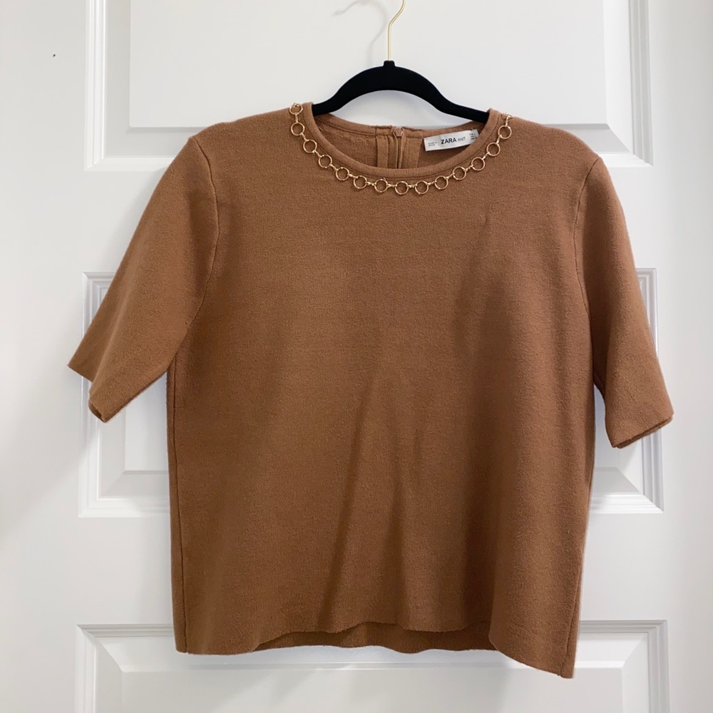 ZARA knit camel blouse